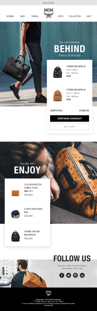 MCM Cart abandonment email