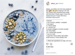 influencer post featuring Chobani yogurt