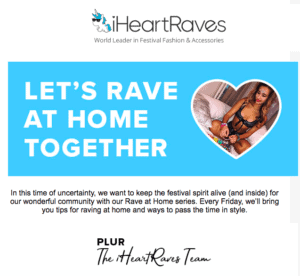 iHeartRaves Email message avoids mentioning the coronavirus