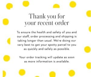 Delayed shipment message from Boden.com