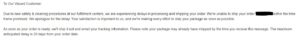 Delayed shipment message from OldNavy.com