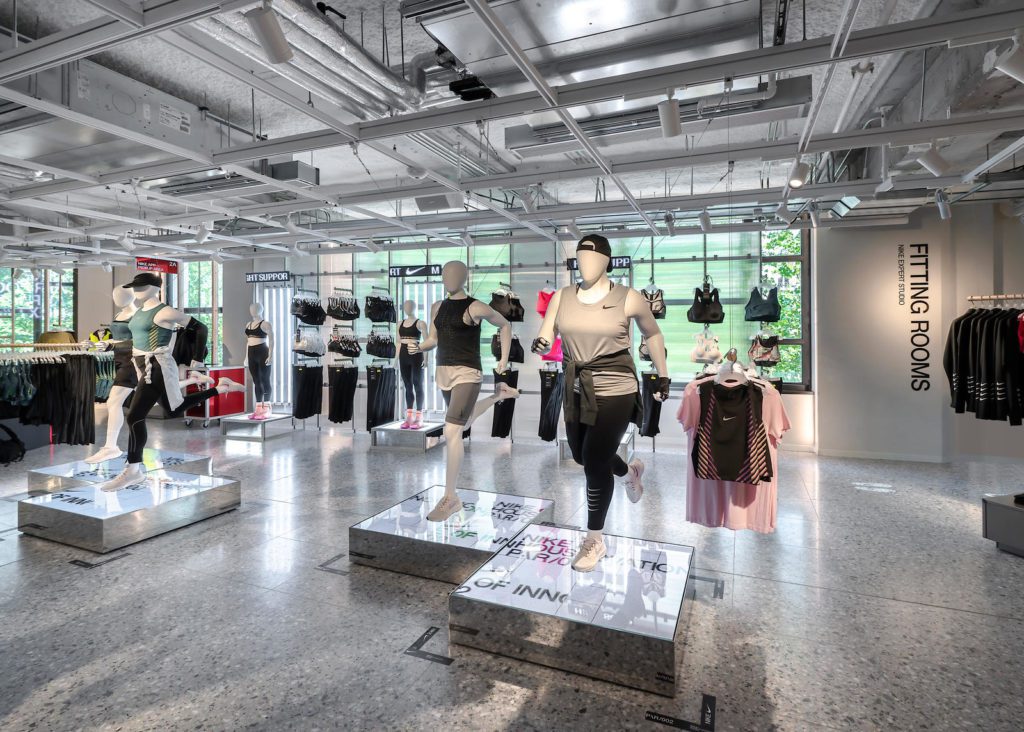 Diverse mannequins inside the Nike Paris store.