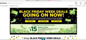 Kohls.com anuncia que é a Black Friday Week Deals em 23 de novembro.