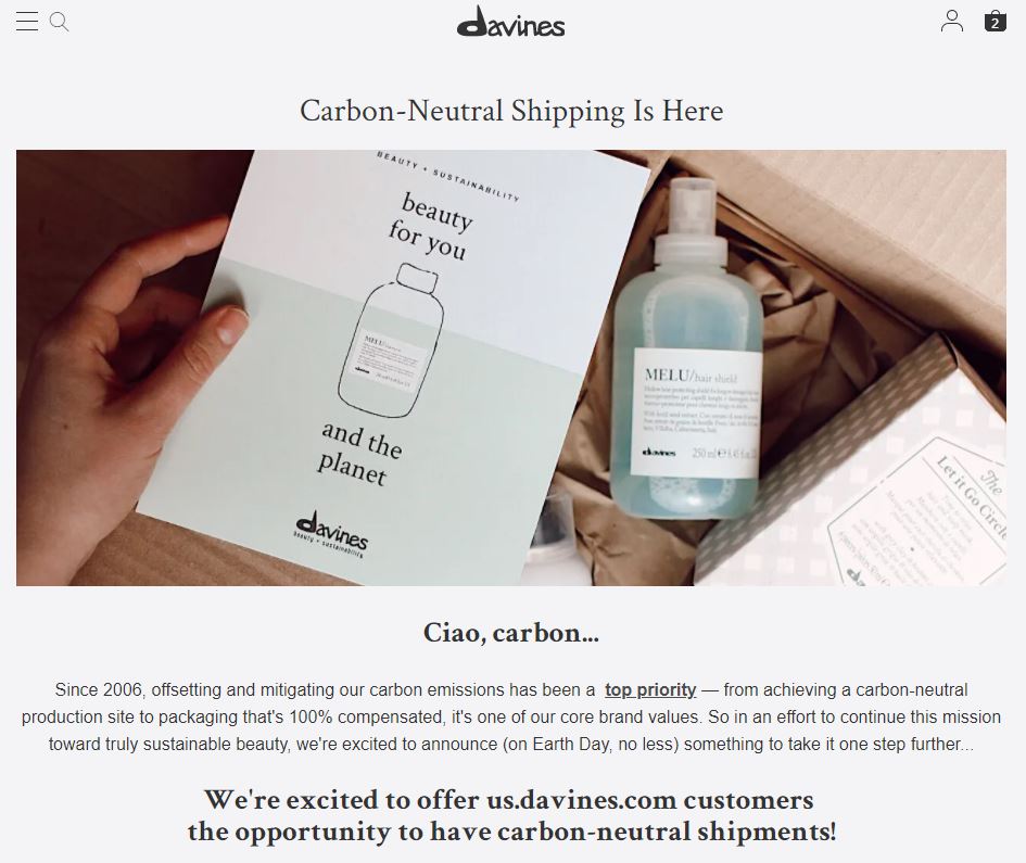 Customers choose to pay more for sustainable shipping at Davines