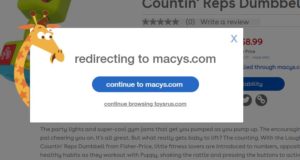 ToysRUs.com redirects shoppers to Macys.com when they want to make a purchase.