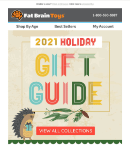Fat Brain Toys holiday gift guide email - Oct. 2, 2021