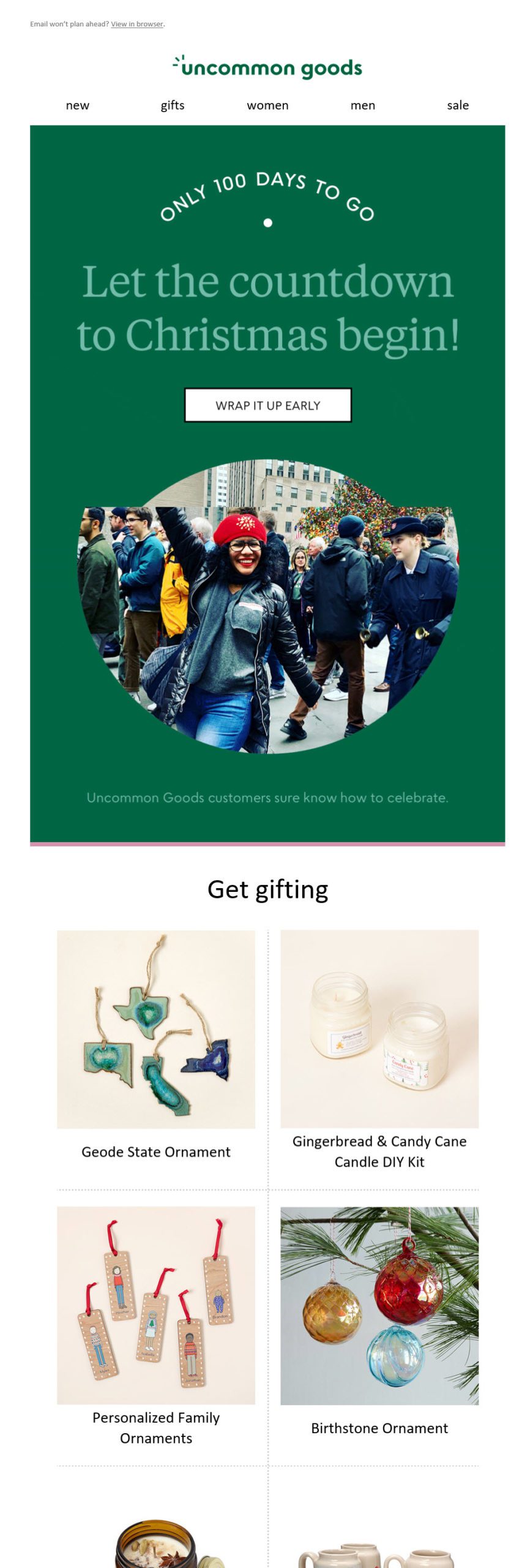 Web-only merchant UncommonGoods emailed shoppers on Sept. 16 encouraging them to "get gifting."