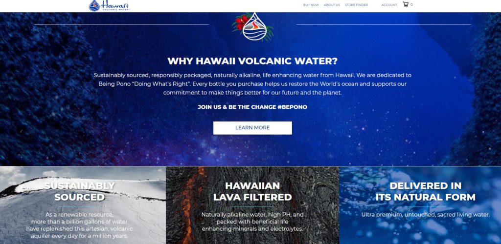 the About Us page is a major conversion driver finds water brand Hawaii Volcanic