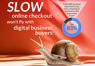 Chart - Slow online checkout won't fly with digital business buyers. Fast payment processing is key to more than half of surveyed buyers. Slow, lengthy payment approvals are the top reason to change suppliers.