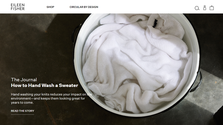 Apparel retailer Eileen Fisher's Journal on How to Hand Wash a Sweater educates customers