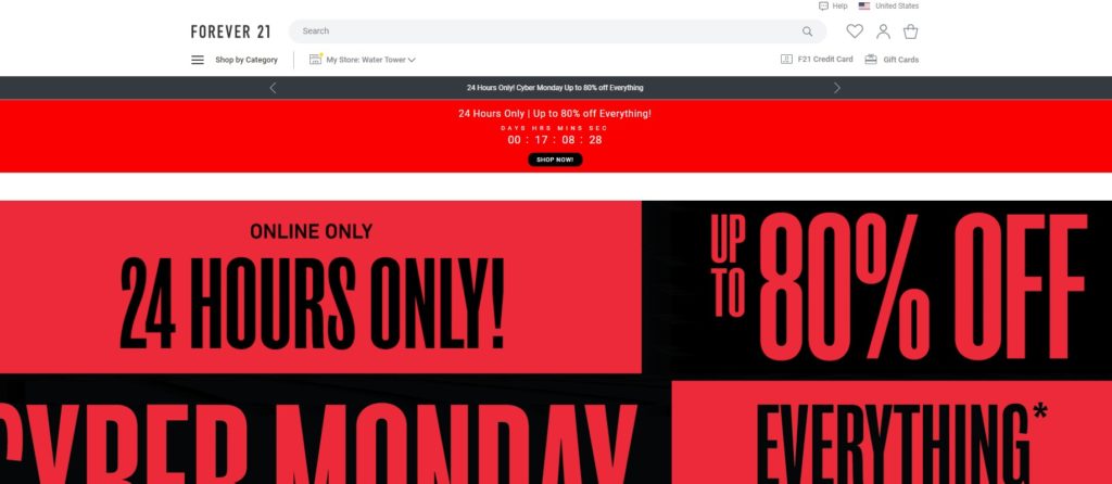 Forever21.com's homepage on Cyber Monday.
