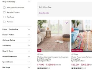 Wayfair hops on sustainability trend with site filters