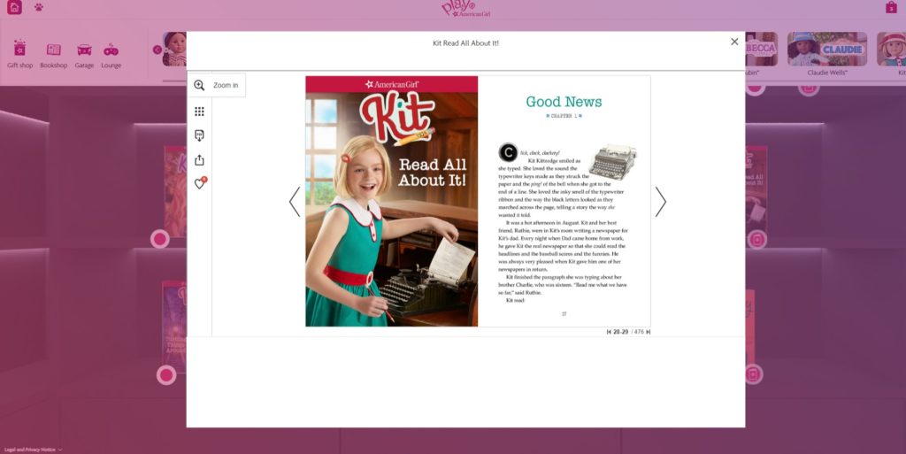 The American Girl museum includes a book shop where girls can read the first chapter of any book.
