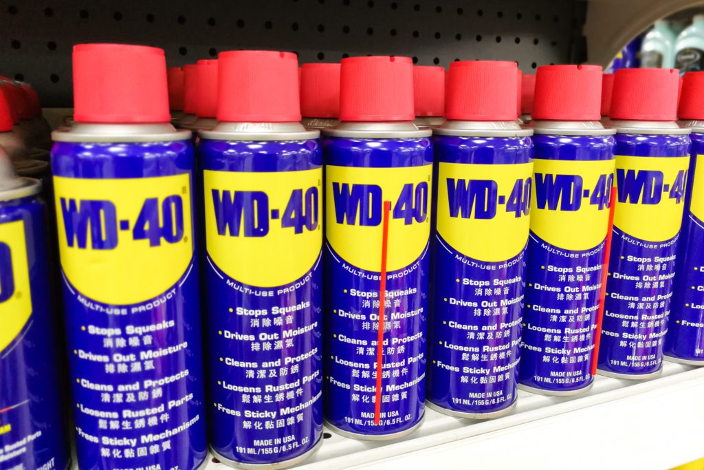 WD-40 lubricant products on shelf