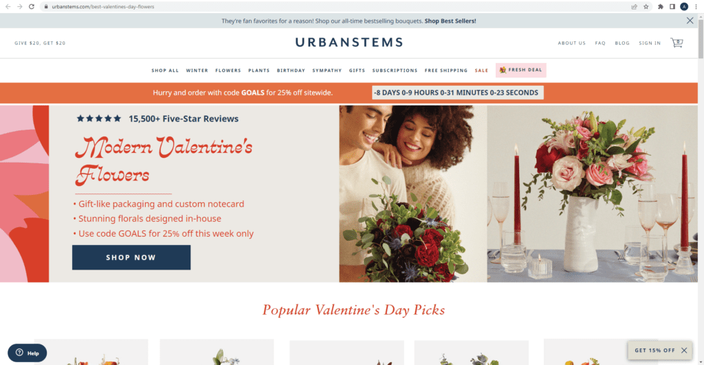 UrbanStems Valentine's Day conversion through paid social channels drove the overall increase, growing 83% year over year.