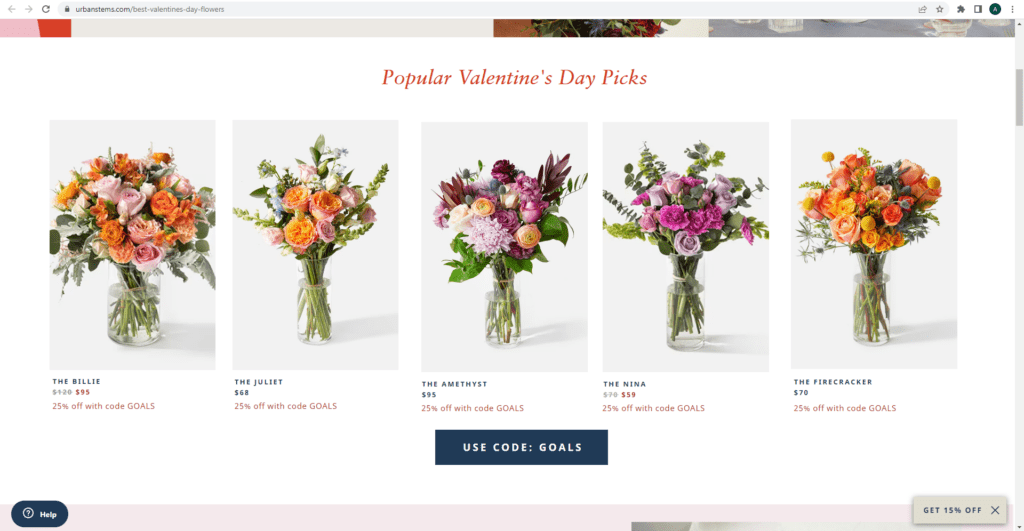 UrbanStems shows shoppers flower arrangements with the highest conversion rate first.
