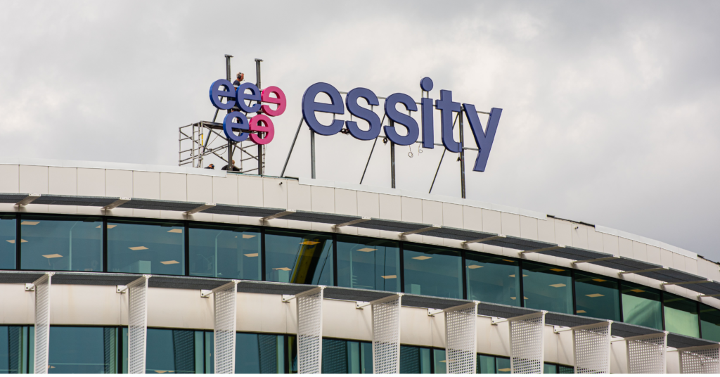 Essiity logo and office building