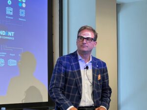 David Boone, incoming CEO at Michaels, speaking at Digital Commerce 360's EnvisionB2B event in 2024