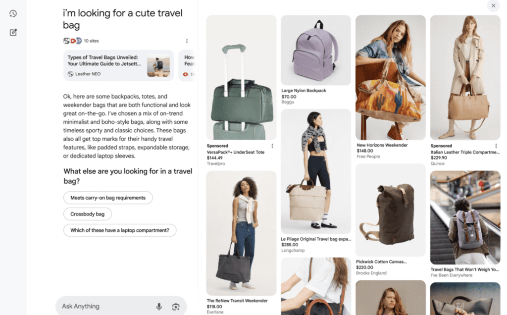 Google AI shopping experience