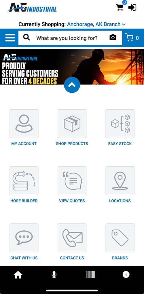 The ARG Industrial mobile app displays nine key buttons on its homepage. | Image credit: ARG Industrial