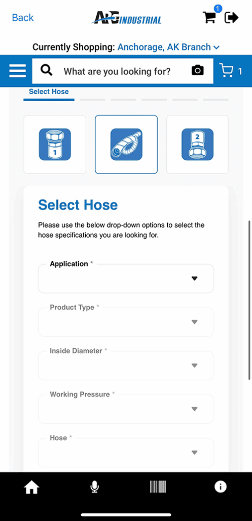 ARG Industrial allows users to select hose specifications from drop-down menus. | Image credit: ARG Industrial