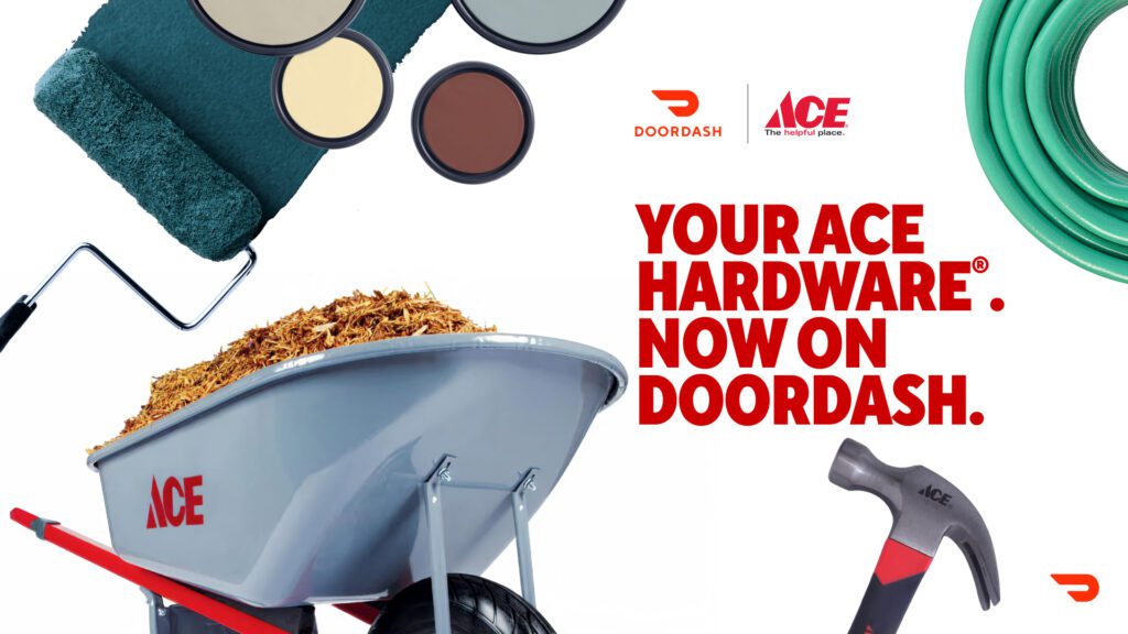 Ace Hardware joins a growing list of chain retailers — as well as independent grocers — using third-party platforms for same-day delivery. | Image credit: Ace Hardware and DoorDash