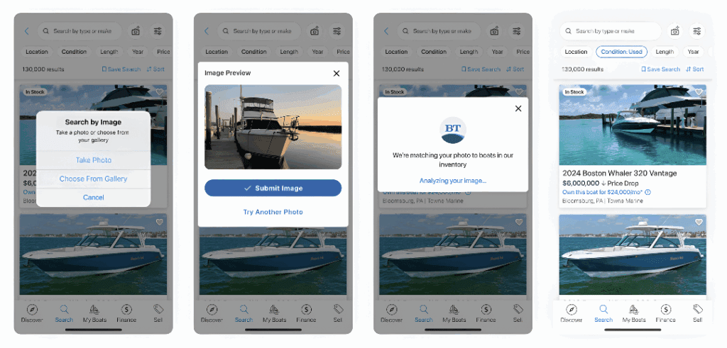 Boat Trader's app allows users to submit an image to identify boats. | Image credit: Boats Group
