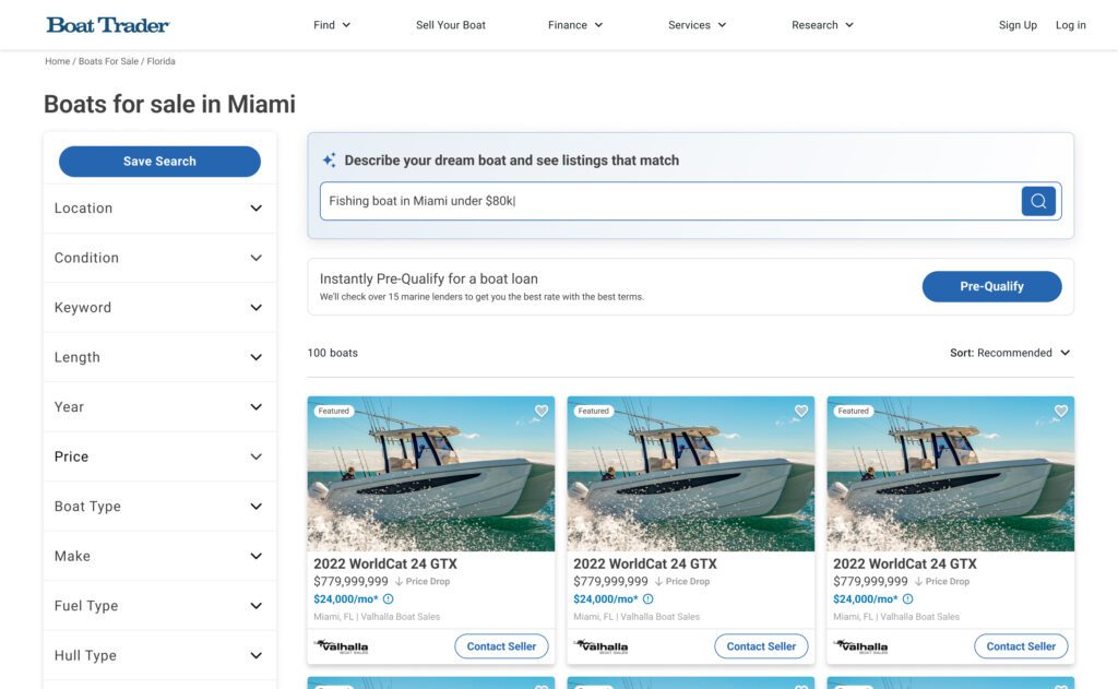 Boat Trader uses artificial intelligence (AI) for its website search. | Image credit: Boats Group