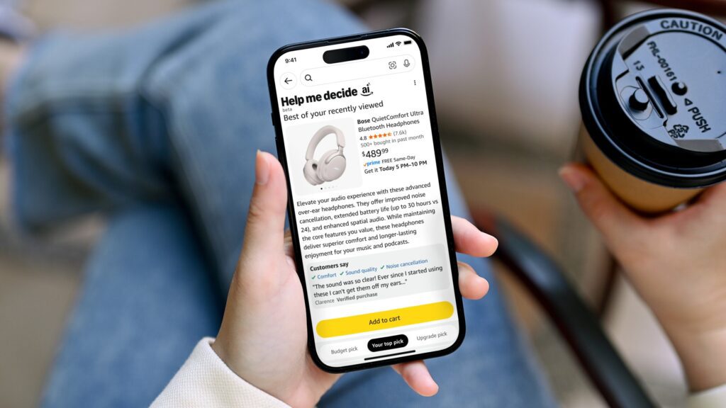 Amazon's "Help Me Decide" AI tool gives consumers a condensed, personalized review of suggested products. | Image credit: About Amazon