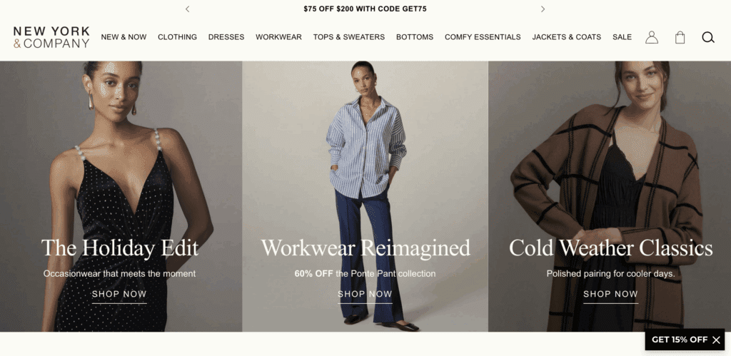 New York and Company AI personalization | Image credit: New York & Company website screencap, Nov. 4, 2025