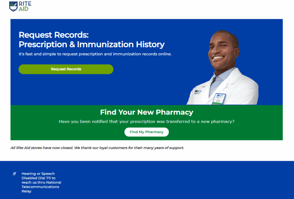 The Rite Aid website reflects the online retailer's 2025 bankruptcy filing and store closures. | Image credit: Rite Aid homepage, Dec. 24, 2025