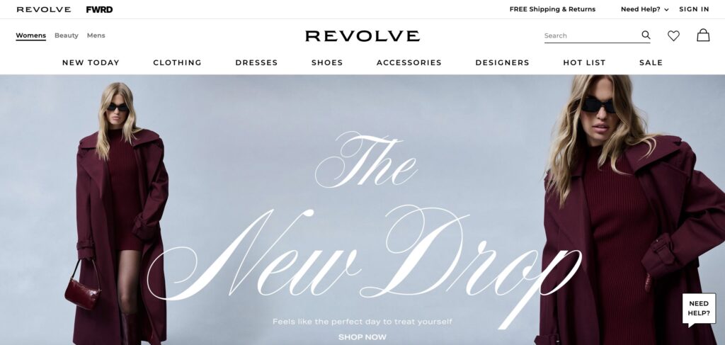 Revolve Group's ecommerce website | Image credit: Screencap of Revolve.com homepage