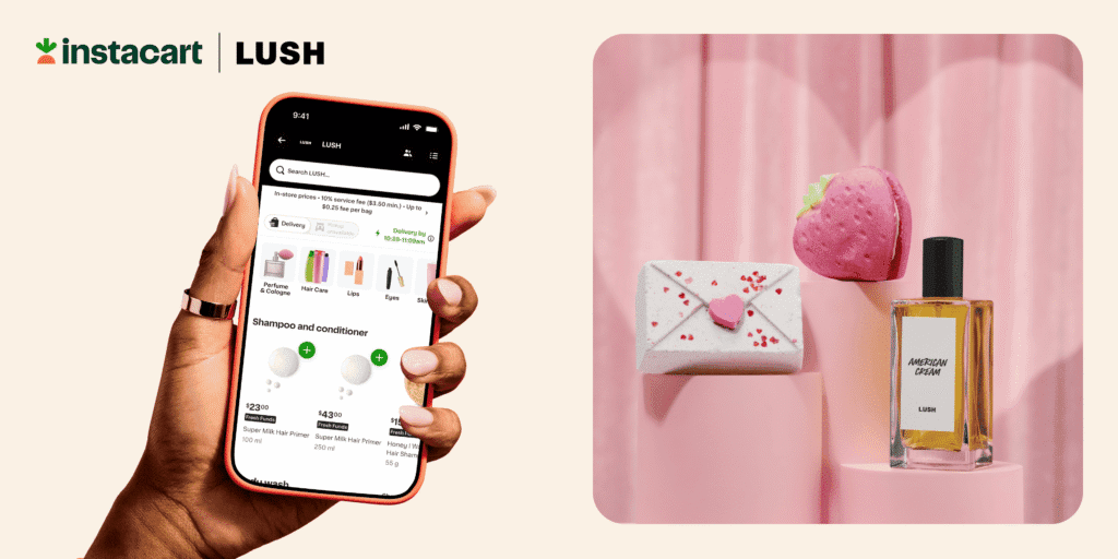 Lush Cosmetics joins more than 1,800 national and local retail brands on the Instacart App, the companies said. | Image credit: Lush and Instacart