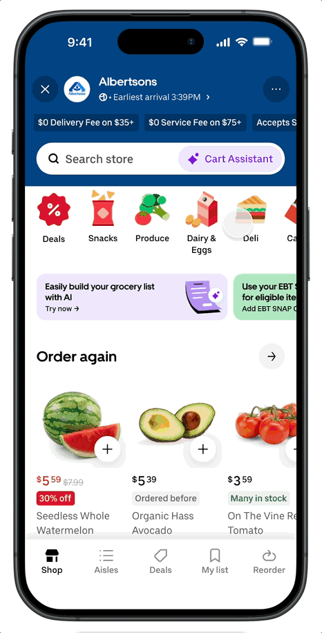 Uber Eats demonstrates how its Cart Assistant, an AI tool, can process a handwritten shopping list, using it to begin a digital cart. | Image credit: Uber Eats