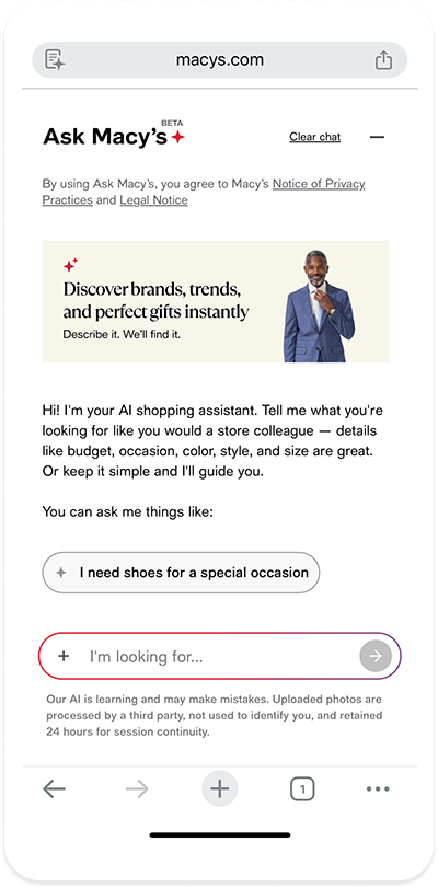 Google and Macy's show the "Ask Macy's" AI interface. | Image credit: Macy's and Google press release