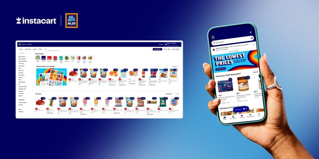 Aldi U.S. and Instacart have expanded their partnership to include an exclusive fulfillment agreement for the retailer's ecommerce website and app. | Image credit: Aldi U.S. and Instacart press release