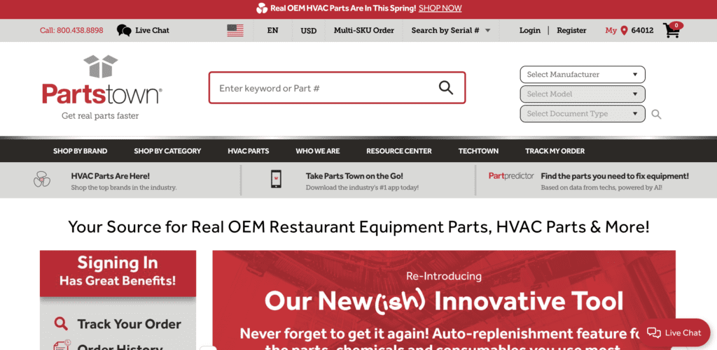 Parts Town updates PartPredictor tool | Image credit: partstown.com screencap