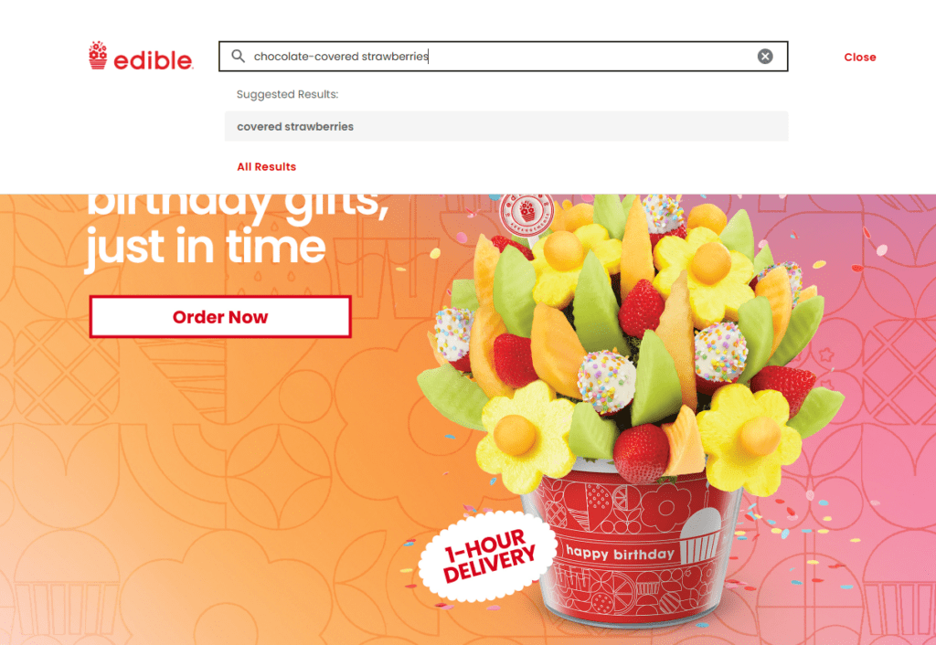 Edible Brands in investing in changes to its website that will accommodate and better enable conversion on traffic from AI platforms. | Image credit: EdibleArrangements.com screenshot, June 12, 2026