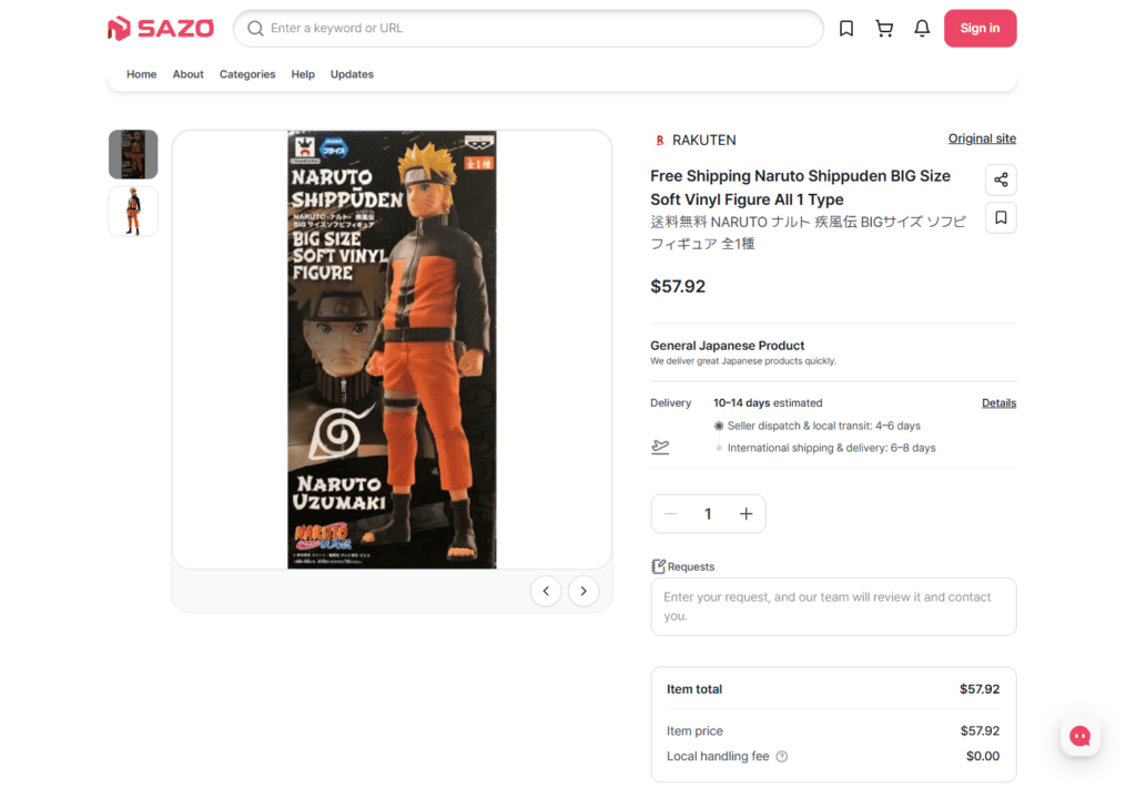 The storefront's browsing experience includes Japanese inventory shown in English and USD, so it feels like shopping a domestic site, according to Sazo. | Image credit: Sazo press materials