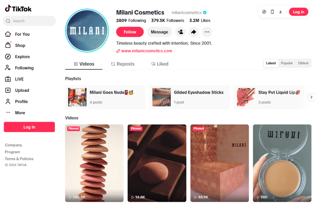 Beauty retailer Milani Cosmetics outperformed its sales goal by more than 250% for a product in its first two weeks selling on TikTok Shop. | Image credit: Screenshot of Milani Cosmetics page on TikTok Shop