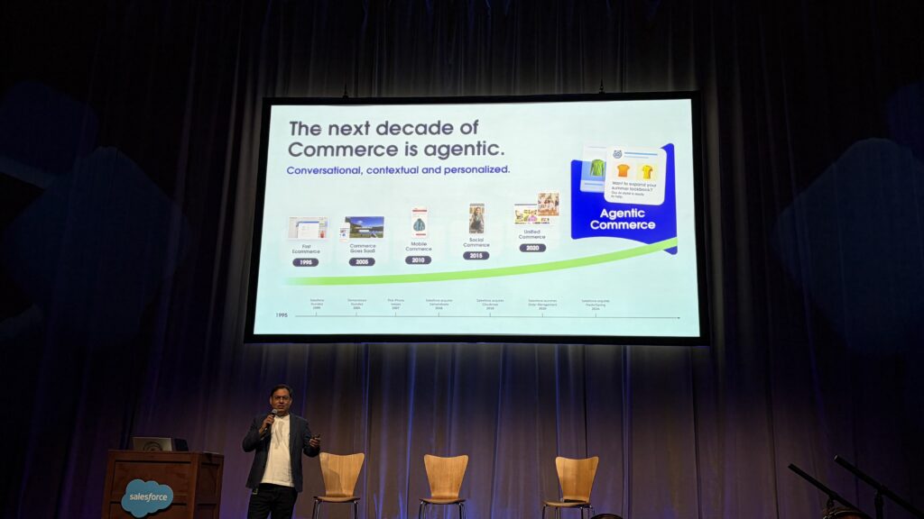 Salesforce has released updates to its ecommerce platform center agentic AI, its "biggest release in the past five years," per Nitin Mangtani. | Image credit: Abbas Haleem, Digital Commerce 360