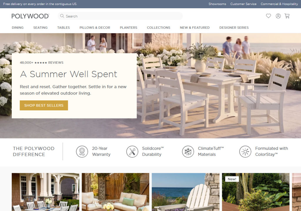 Outdoor furniture retailer Polywood has been using AI and machine learning to unpack customer trends and strengthen its personalization. | Image credit: Polywood homepage