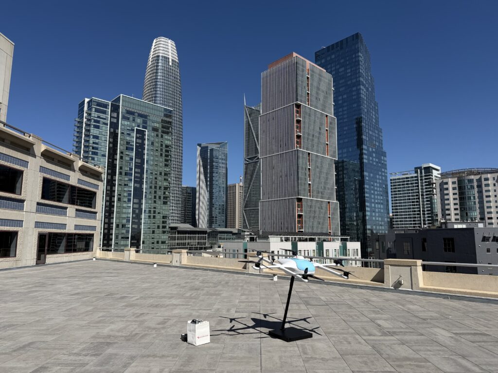 DoorDash drone on display at Dash Forward even in San Francisco | Image credit: Digital Commerce 360